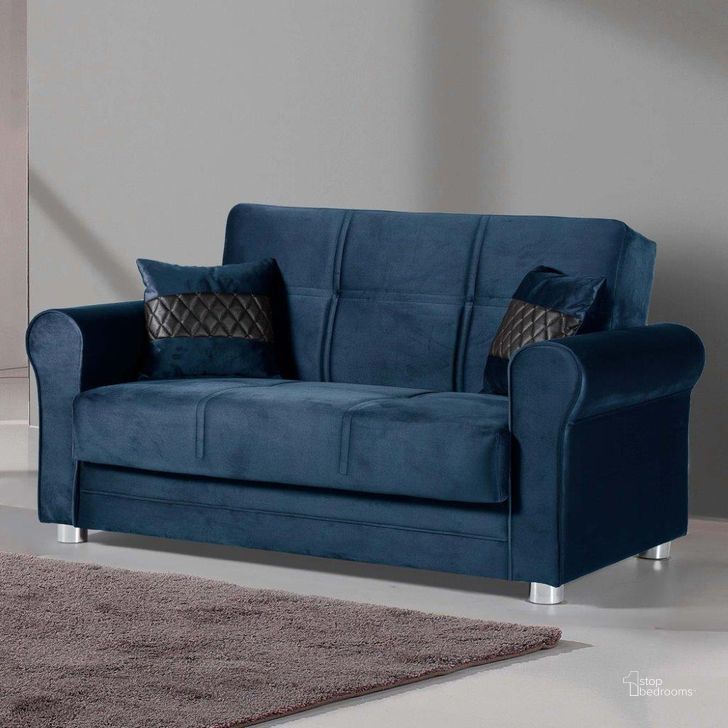 The appearance of Sara Upholstered Convertible Loveseat with Storage In Blue designed by Casamode in the modern / contemporary interior design. This blue piece of furniture  was selected by 1StopBedrooms from Sara Collection to add a touch of cosiness and style into your home. Sku: SARA-BLU-LS. Material: Microfiber. Product Type: Loveseat. Image1