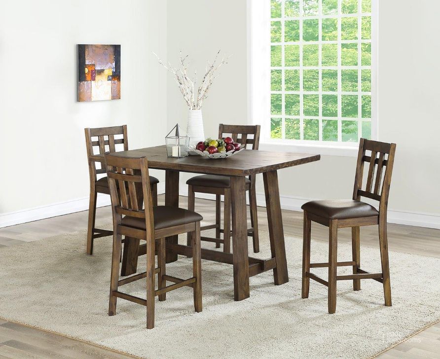 The appearance of Saranac 5Pc Dining Set designed by Steve Silver in the transitional interior design. This mocha piece of furniture  was selected by 1StopBedrooms from Saranac Collection to add a touch of cosiness and style into your home. Sku: SA2000. Product Type: Dining Room Set. Material: Plywood. Image1