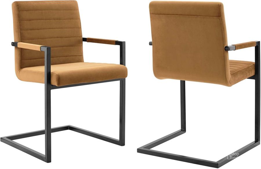 The appearance of Savoy Performance Velvet Dining Chairs - Set of 2 In Cognac designed by Modway in the modern / contemporary interior design. This cognac piece of furniture  was selected by 1StopBedrooms from Savoy Collection to add a touch of cosiness and style into your home. Sku: EEI-4523-COG. Material: Polyester. Product Type: Dining Chair. Image1