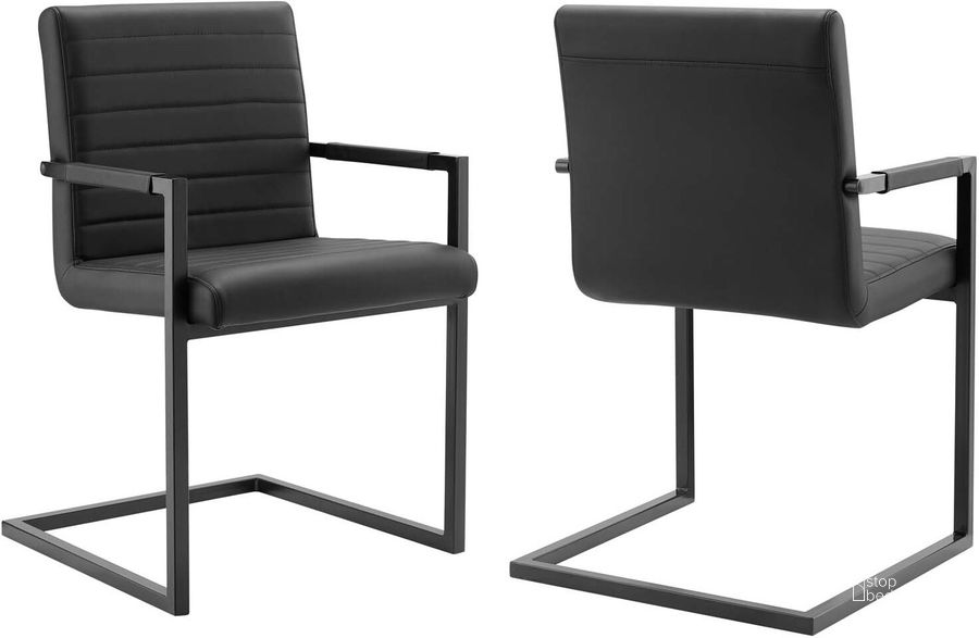 The appearance of Savoy Vegan Leather Dining Chairs - Set of 2 In Black designed by Modway in the modern / contemporary interior design. This black piece of furniture  was selected by 1StopBedrooms from Savoy Collection to add a touch of cosiness and style into your home. Sku: EEI-4522-BLK. Material: Polyester. Product Type: Dining Chair. Image1