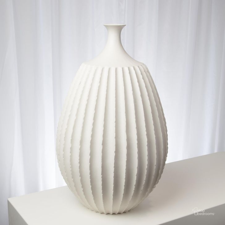 The appearance of Sawtooth Large Vase In Rustic White designed by Global Views in the modern / contemporary interior design. This white piece of furniture  was selected by 1StopBedrooms from Sawtooth Collection to add a touch of cosiness and style into your home. Sku: 7.103. Material: Ceramic. Product Type: Vase. Image1