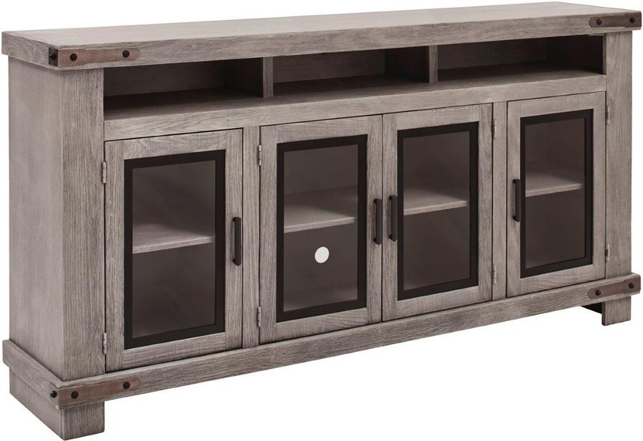 The appearance of Sawyer 79 Inch Highboy Console With 4 Doors In Medium Brown designed by Aspenhome in the country / farmhouse interior design. This medium brown piece of furniture  was selected by 1StopBedrooms from Sawyer Collection to add a touch of cosiness and style into your home. Sku: WDO1252-BDL. Material: Wood. Product Type: TV Console. Image1