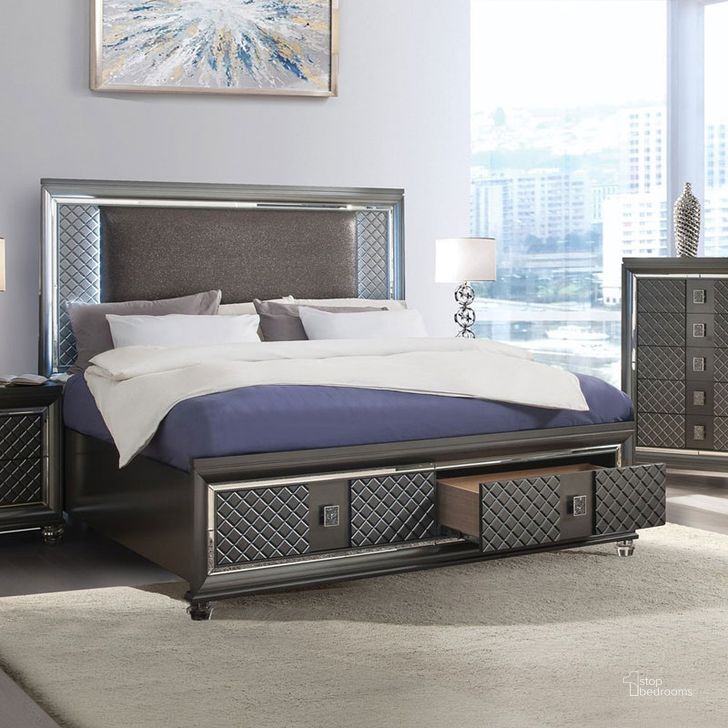 The appearance of Sawyer Storage Bed (Queen) designed by ACME in the transitional interior design. This metallic gray piece of furniture  was selected by 1StopBedrooms from Sawyer Collection to add a touch of cosiness and style into your home. Sku: 27970Q-HB;27971Q-FB;27972Q-DRW;27972Q-R. Bed Type: Storage Bed. Material: Wood. Product Type: Storage Bed. Bed Size: Queen. Image1