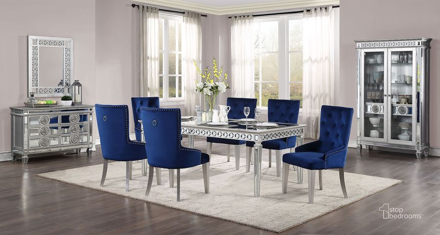 The appearance of Scherffway Antique Platinum Dining Set designed by Sterling Designs in the transitional interior design. This antique platinum piece of furniture  was selected by 1StopBedrooms from Scherffway Collection to add a touch of cosiness and style into your home. Sku: 66155;66162. Table Base Style: Legs. Material: Wood. Product Type: Dining Room Set. Table Top Shape: Rectangular. Size: 72". Image1