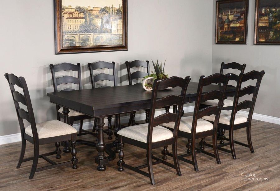 The appearance of Scottsdale Black Walnut Extendable Dining Room Set designed by Sunny Design in the transitional interior design. This black piece of furniture  was selected by 1StopBedrooms from Scottsdale Collection to add a touch of cosiness and style into your home. Sku: 1120BW-B;1120BW-T;1613BW. Table Base Style: Double Pedestal. Material: Wood. Product Type: Dining Room Set. Table Top Shape: Rectangular. Size: 112". Image1
