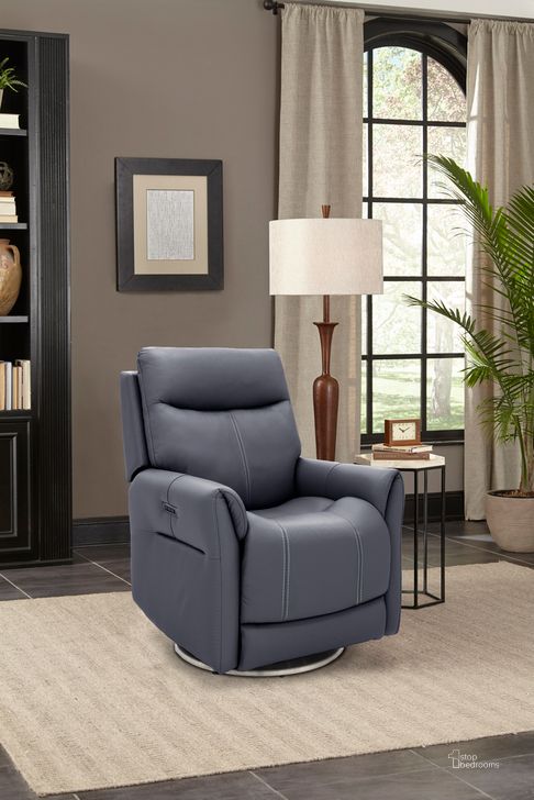 The appearance of Scottsdale Rainer Ocean Swivel Recliner With Power Recline Power Head Rest And Power Lumbar Lay Flat designed by BarcaLounger in the transitional interior design. This ocean piece of furniture  was selected by 1StopBedrooms from Scottsdale Collection to add a touch of cosiness and style into your home. Sku: 3PHL1212375047. Material: Leather. Product Type: Recliner. Image1