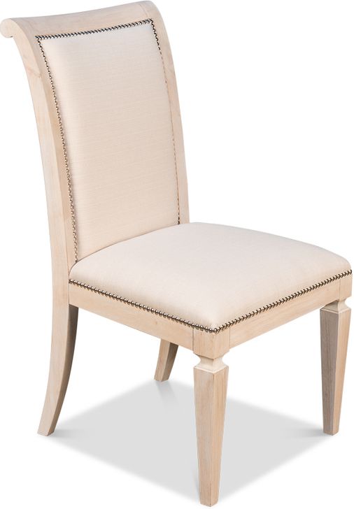 The appearance of Scroll Back Whitewash White Dining Side Chair Set Of 2 designed by Sarreid in the transitional interior design. This white piece of furniture  was selected by 1StopBedrooms from Scroll Back Collection to add a touch of cosiness and style into your home. Sku: 60-160-6. Product Type: Dining Chair. Image1