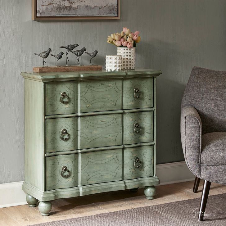 The appearance of Scroll Wooden Chest In Green designed by Olliix in the traditional interior design. This green piece of furniture  was selected by 1StopBedrooms from Scroll Collection to add a touch of cosiness and style into your home. Sku: CHT015. Material: Wood. Product Type: Chest. Image1