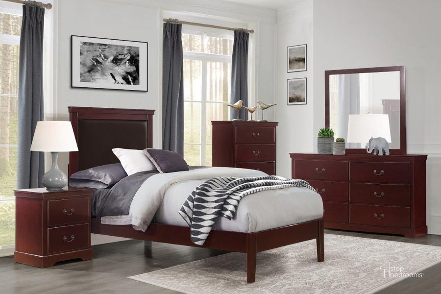 The appearance of Seabright Cherry Youth Panel Bedroom Set designed by Homelegance in the transitional interior design. This brown piece of furniture  was selected by 1StopBedrooms from Seabright Collection to add a touch of cosiness and style into your home. Sku: 1519CHT-1;1519CHT-3;1519CH-4. Bed Type: Panel Bed. Material: Wood. Product Type: Panel Bed. Bed Size: Twin. Image1