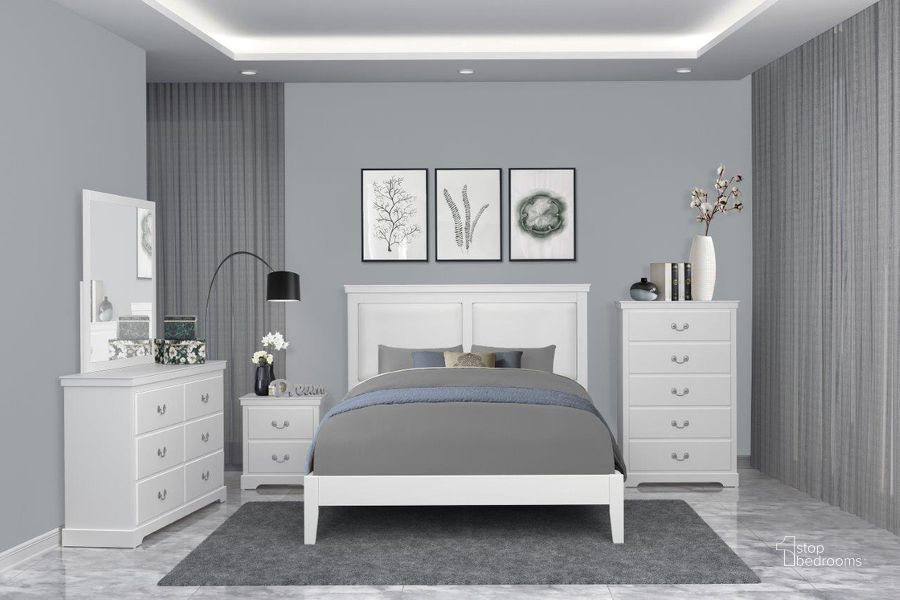 The appearance of Seabright White Panel Bedroom Set designed by Homelegance in the transitional interior design. This white piece of furniture  was selected by 1StopBedrooms from Seabright Collection to add a touch of cosiness and style into your home. Sku: 1519WH-1;1519WH-3;1519WH-4. Bed Type: Panel Bed. Material: Wood. Product Type: Panel Bed. Bed Size: Queen. Image1