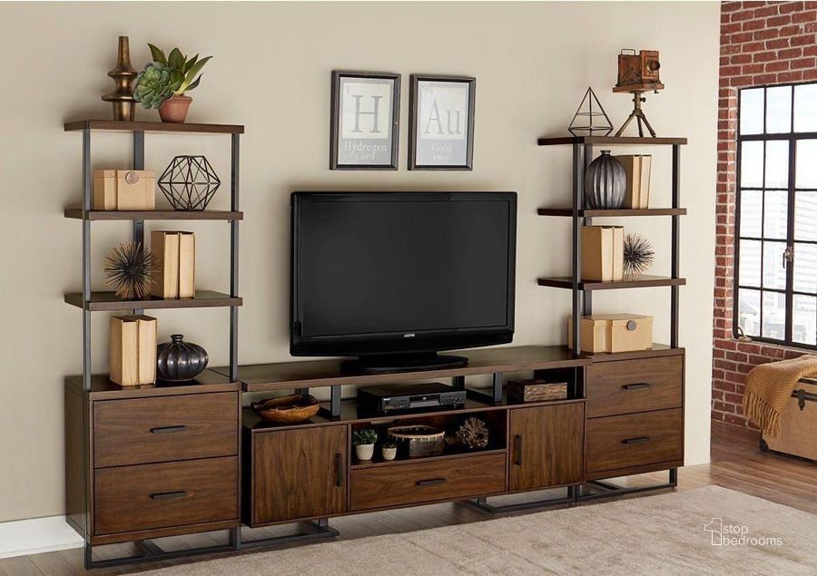 The appearance of Sedley Walnut and Rustic Black Entertainment Center designed by Homelegance in the modern / contemporary interior design. This brown piece of furniture  was selected by 1StopBedrooms from Sedley Collection to add a touch of cosiness and style into your home. Sku: 54150RF-68T;54150RF-SM;54150RF-SW. Product Type: Entertainment Centers and Wall. Image1