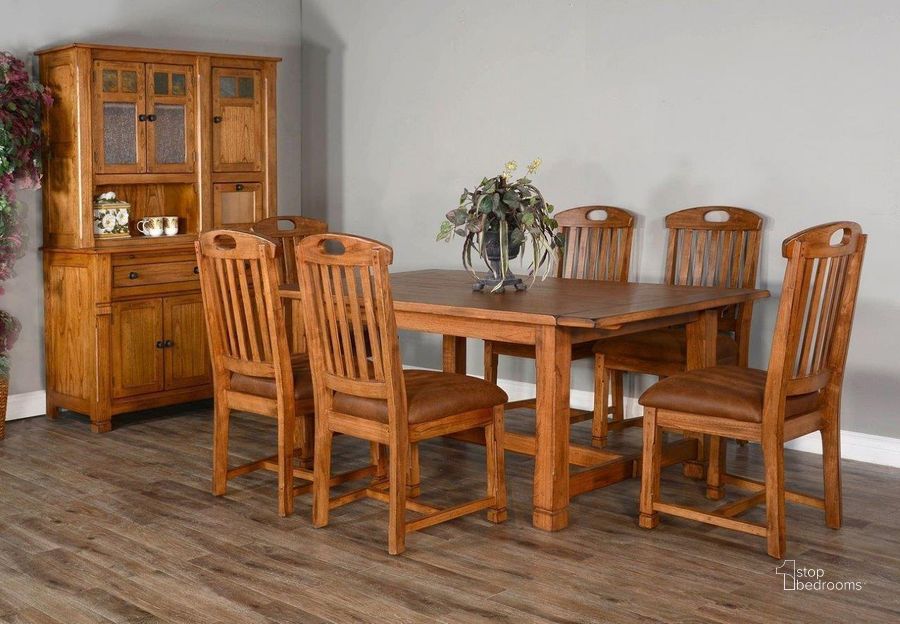 The appearance of Sedona Extension Dining Room Set designed by Sunny Design in the rustic / southwestern interior design. This rustic oak piece of furniture  was selected by 1StopBedrooms from Sedona Collection to add a touch of cosiness and style into your home. Sku: 1116RO2-B;1116RO2-T;1416RO2-C. Table Base Style: Trestle. Material: Wood. Product Type: Dining Room Set. Table Top Shape: Rectangular. Size: 96". Image1