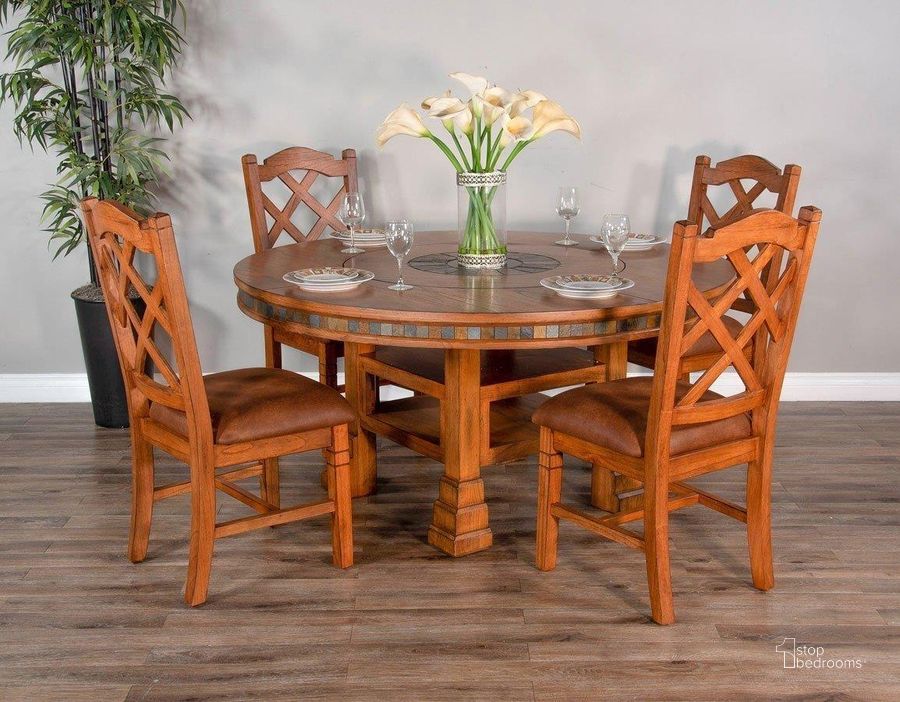 The appearance of Sedona Round Adjustable Height Dining Room Set designed by Sunny Design in the traditional interior design. This rustic oak piece of furniture  was selected by 1StopBedrooms from Sedona Collection to add a touch of cosiness and style into your home. Sku: 1225DC2-B;1225DC2-T;1415RO2. Table Base Style: Pedestal. Table Top Shape: Round. Material: Wood. Product Type: Dining Room Set. Size: 60". Image1