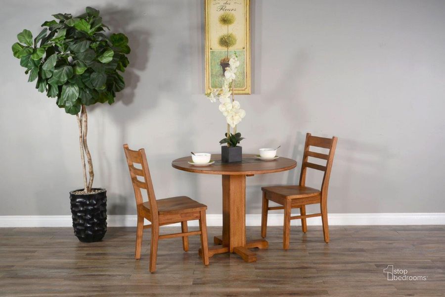 The appearance of Sedona Rustic Oak Drop Leaf Dining Room Set designed by Sunny Design in the rustic / southwestern interior design. This brown piece of furniture  was selected by 1StopBedrooms from Sedona Collection to add a touch of cosiness and style into your home. Sku: 1223RO2-B;1223RO2-T3;1616RO2. Table Base Style: Pedestal. Table Top Shape: Round. Material: Wood. Product Type: Dining Room Set. Size: 40". Image1