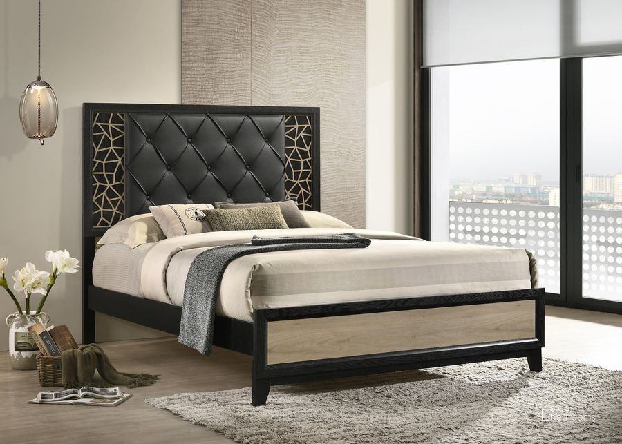 The appearance of Selena Upholstered King Bed with Wooden Pattern In Black designed by Galaxy Home Furnishings in the modern / contemporary interior design. This black piece of furniture  was selected by 1StopBedrooms from Selena Collection to add a touch of cosiness and style into your home. Sku: 601955549479. Material: Wood. Product Type: Bed. Bed Size: King. Image1