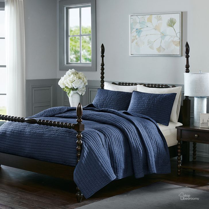 The appearance of Serene Cotton Queen Coverlet Set In Blue designed by Olliix in the transitional interior design. This blue piece of furniture  was selected by 1StopBedrooms from Serene Collection to add a touch of cosiness and style into your home. Sku: MPS13-274. Bed Size: Queen. Material: Cotton. Product Type: Coverlet Set. Image1