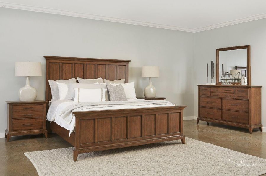 The appearance of Shaker Heights Brown Panel Bedroom Set designed by Samuel Lawrence in the traditional interior design. This brown piece of furniture  was selected by 1StopBedrooms from Shaker Heights Collection to add a touch of cosiness and style into your home. Sku: S838-250;S838-251;S838-400;S838-050. Bed Type: Panel Bed. Product Type: Panel Bed. Bed Size: Queen. Material: Poplar. Image1