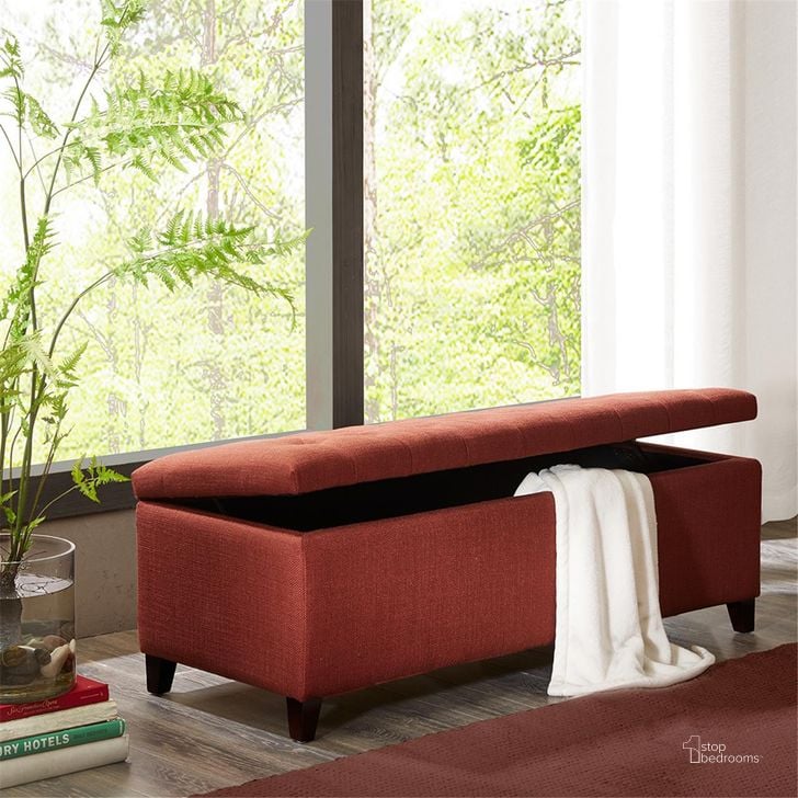 The appearance of Shandra Tufted Top Storage Bench In Rust Red designed by Olliix in the transitional interior design. This rust red piece of furniture  was selected by 1StopBedrooms from Shandra Collection to add a touch of cosiness and style into your home. Sku: FUR105-0040. Material: Wood. Product Type: Bench. Image1