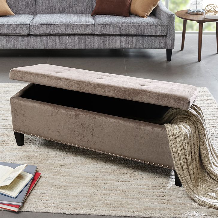 The appearance of Shandra Tufted Top Storage Bench In Taupe designed by Olliix in the modern / contemporary interior design. This taupe piece of furniture  was selected by 1StopBedrooms from Shandra II Collection to add a touch of cosiness and style into your home. Sku: FPF18-0197. Material: Wood. Product Type: Bench. Image1