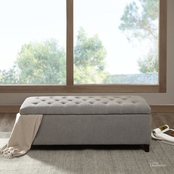 The appearance of Shandra Upholstered Ottoman In Grey designed by Olliix in the modern / contemporary interior design. This grey piece of furniture  was selected by 1StopBedrooms from Shandra Collection to add a touch of cosiness and style into your home. Sku: FPF18-0487. Material: Wood. Product Type: Ottoman. Image1