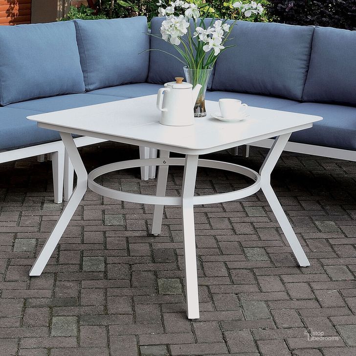The appearance of Sharon Patio Table In White designed by Furniture of America in the modern / contemporary interior design. This white piece of furniture  was selected by 1StopBedrooms from Sharon Collection to add a touch of cosiness and style into your home. Sku: CM-OS2139-T. Material: Aluminum. Product Type: Outdoor Table.