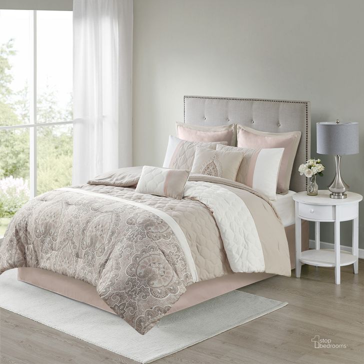 The appearance of Shawnee Polyester 8Pcs California King Comforter Set In Blush designed by Olliix in the transitional interior design. This blush piece of furniture  was selected by 1StopBedrooms from Shawnee Collection to add a touch of cosiness and style into your home. Sku: 5DS10-0224. Material: Polyester. Bed Size: California King. Product Type: Comforter Set. Image1
