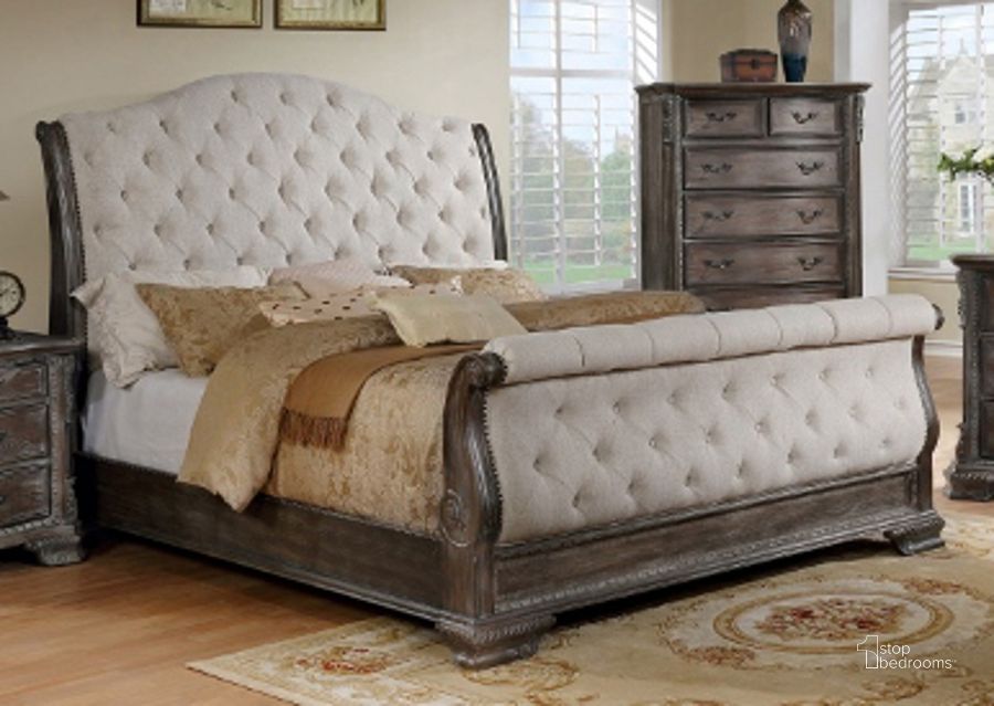 The appearance of Sheffield Upholstered Sleigh Bed (Antique Grey) (King) designed by Crown Mark in the traditional interior design. This antique grey piece of furniture  was selected by 1StopBedrooms from Sheffield Collection to add a touch of cosiness and style into your home. Sku: B1120-88-K-HB;B1120-88-K-FB;B1120-88-KQ-RL. Bed Type: Sleigh Bed. Product Type: Sleigh Bed. Bed Size: King. Image1