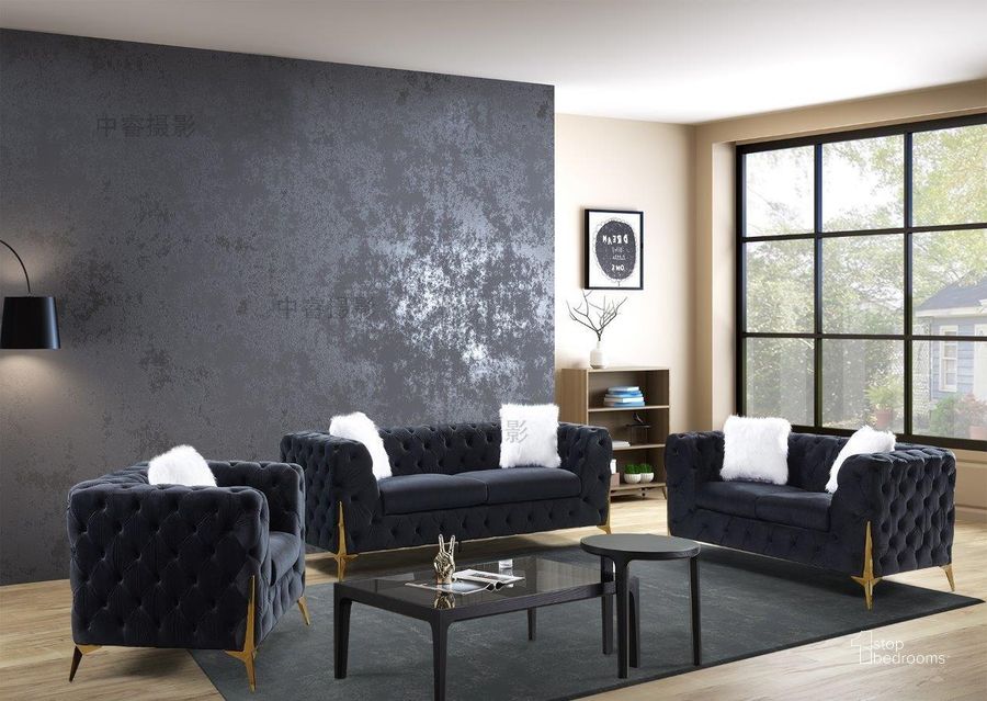 The appearance of Sheila Black Velvet Living Room Set designed by Premier Home in the modern / contemporary interior design. This black piece of furniture  was selected by 1StopBedrooms from Sheila Collection to add a touch of cosiness and style into your home. Sku: FS361-BK-LO;FS361-BK-SO. Product Type: Living Room Set. Material: Velvet. Image1