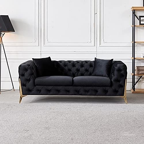 The appearance of Sheila Black Velvet Loveseat designed by Premier Home in the modern / contemporary interior design. This black piece of furniture  was selected by 1StopBedrooms from Sheila Collection to add a touch of cosiness and style into your home. Sku: FS361-BK-LO. Product Type: Loveseat. Material: Velvet. Image1