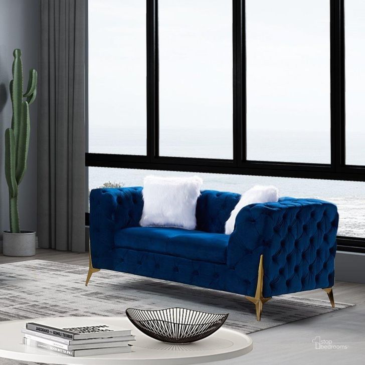 The appearance of Sheila Navy Velvet Loveseat designed by Premier Home in the modern / contemporary interior design. This navy piece of furniture  was selected by 1StopBedrooms from Sheila Collection to add a touch of cosiness and style into your home. Sku: FS361-NA-LO. Product Type: Loveseat. Material: Velvet.