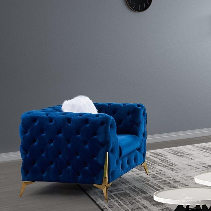 The appearance of Sheila Navy Velvet Sheila Chair designed by Premier Home in the modern / contemporary interior design. This navy piece of furniture  was selected by 1StopBedrooms from Sheila Collection to add a touch of cosiness and style into your home. Sku: FS361-NA-AR. Product Type: Living Room Chair. Material: Velvet.