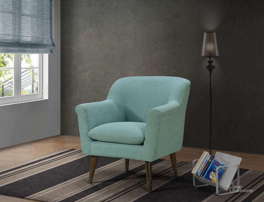 The appearance of Shelby Aquamarine Teal Woven Fabric Armchair designed by Lilola Home in the transitional interior design. This teal piece of furniture  was selected by 1StopBedrooms from Shelby Collection to add a touch of cosiness and style into your home. Sku: 88867TL. Material: Wood. Product Type: Arm Chair. Image1