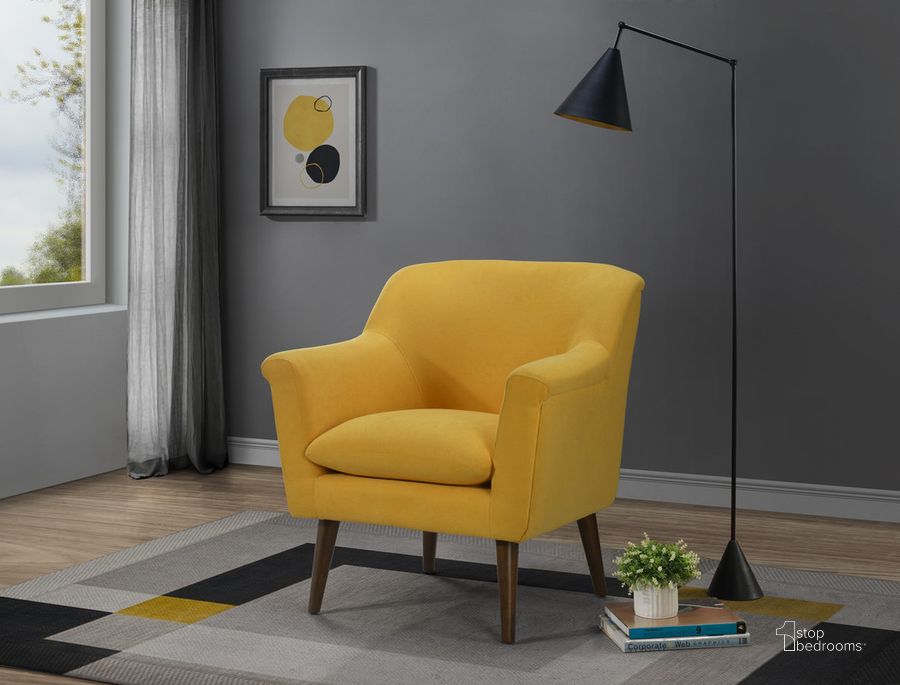 The appearance of Shelby Yellow Woven Fabric Armchair designed by Lilola Home in the transitional interior design. This yellow piece of furniture  was selected by 1StopBedrooms from Shelby Collection to add a touch of cosiness and style into your home. Sku: 88867YW. Material: Wood. Product Type: Arm Chair. Image1