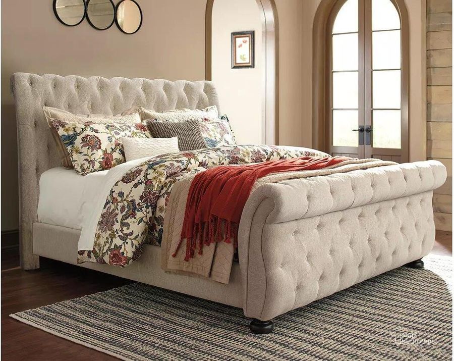 The appearance of Sherwood Park Linen Queen Sleigh Bed designed by Bennett Interiors in the transitional interior design. This linen piece of furniture  was selected by 1StopBedrooms from Sherwood Park Collection to add a touch of cosiness and style into your home. Sku: B643-77;B643-74;B643-98. Bed Type: Sleigh Bed. Material: Fabric. Product Type: Sleigh Bed. Bed Size: Queen. Image1
