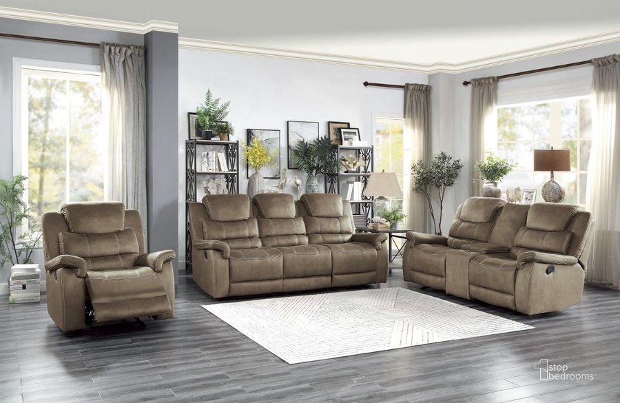 The appearance of Shola Brown Double Reclining Living Room Set With Drop Down Table designed by Homelegance in the modern / contemporary interior design. This brown piece of furniture  was selected by 1StopBedrooms from Shola Collection to add a touch of cosiness and style into your home. Sku: 9848BR-3;9848BR-2. Material: Wood. Product Type: Living Room Set. Image1