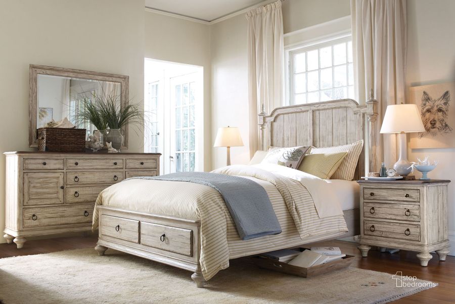 The appearance of Weatherford Cornsilk Westland Storage Bedroom set designed by Kincaid in the traditional interior design. This cream piece of furniture  was selected by 1StopBedrooms from Weatherford Collection to add a touch of cosiness and style into your home. Sku: 75-135H;75-138R;75-137;75-143. Bed Type: Storage Bed. Material: Wood. Product Type: Storage Bed. Bed Size: Queen. Image1