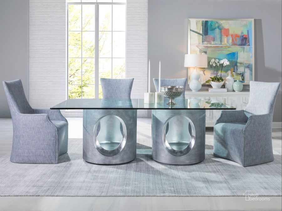 The appearance of Signature Designs Textured Gray and Silver Leaf Circa Rectangular Dining Room Set designed by Artistica Home in the modern / contemporary interior design. This gray piece of furniture  was selected by 1StopBedrooms from Signature Designs Collection to add a touch of cosiness and style into your home. Sku: 01-2275-870-88C;01-2201-881-01. Product Type: Dining Room Set. Image1
