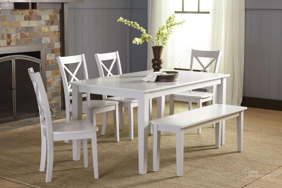 The appearance of Simplicity Dove Rectangle Dining Room Set designed by Jofran in the transitional interior design. This gray piece of furniture  was selected by 1StopBedrooms from Simplicity Collection to add a touch of cosiness and style into your home. Sku: 252-60;252-806KD. Table Base Style: Legs. Product Type: Dining Room Set. Table Top Shape: Rectangular. Material: Rubberwood. Image1