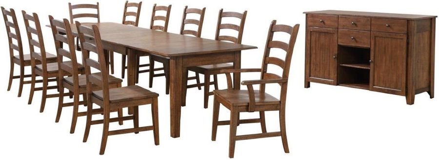 The appearance of Simply Brook Amish Brown 12 Piece Rectangular Extendable Table Dining Set designed by Sunset Trading in the traditional interior design. This brown piece of furniture  was selected by 1StopBedrooms from Simply Brook Collection to add a touch of cosiness and style into your home. Sku: DLU-BR-TL-134-AM-T;DLU-BR-TL-134-AM-B;DLU-BR-C80-AM-RTA;DLU-BR-C80-AM-RTA;DLU-BR-C80-AM-RTA;DLU-BR-C80-AM-RTA;DLU-BR-C80-AM-A-RTA;DLU-BR-SB-PW. Material: Wood. Product Type: Dining Chair. Image1