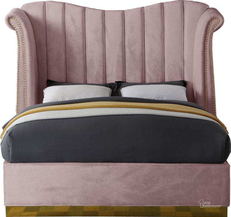 The appearance of Sinclair Mills Pink Velvet Queen Bed designed by Furnique in the modern / contemporary interior design. This pink piece of furniture  was selected by 1StopBedrooms from Sinclair Mills Collection to add a touch of cosiness and style into your home. Sku: FloraPink-Q-1;FloraPink-Q-2;FloraPink-Q-3. Product Type: Bed. Bed Size: Queen. Material: Velvet. Image1