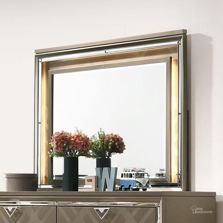 The appearance of Skylar Mirror designed by ACME in the modern / contemporary interior design. This champagne piece of furniture  was selected by 1StopBedrooms from Skylar Collection to add a touch of cosiness and style into your home. Sku: 25324. Material: Wood. Product Type: Dresser Mirror. Image1
