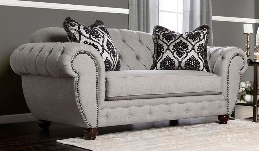 The appearance of Viviana Gray Loveseat designed by Furniture of America in the traditional interior design. This gray piece of furniture  was selected by 1StopBedrooms from Viviana Collection to add a touch of cosiness and style into your home. Sku: SM2291-LV. Material: Wood. Product Type: Loveseat. Image1