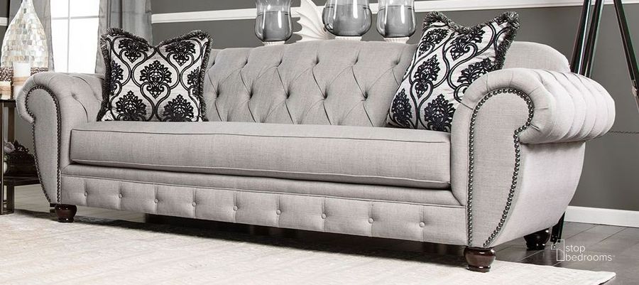 The appearance of Viviana Gray Sofa designed by Furniture of America in the traditional interior design. This gray piece of furniture  was selected by 1StopBedrooms from Viviana Collection to add a touch of cosiness and style into your home. Sku: SM2291-SF. Material: Wood. Product Type: Sofa.
