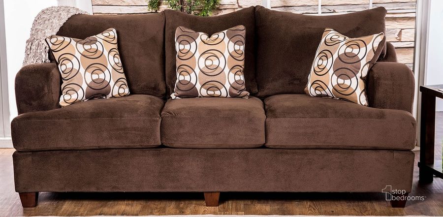The appearance of Wessington Chocolate Sofa designed by Furniture of America in the transitional interior design. This brown piece of furniture  was selected by 1StopBedrooms from Wessington Collection to add a touch of cosiness and style into your home. Sku: SM6131-SF. Material: Fabric. Product Type: Sofa. Image1