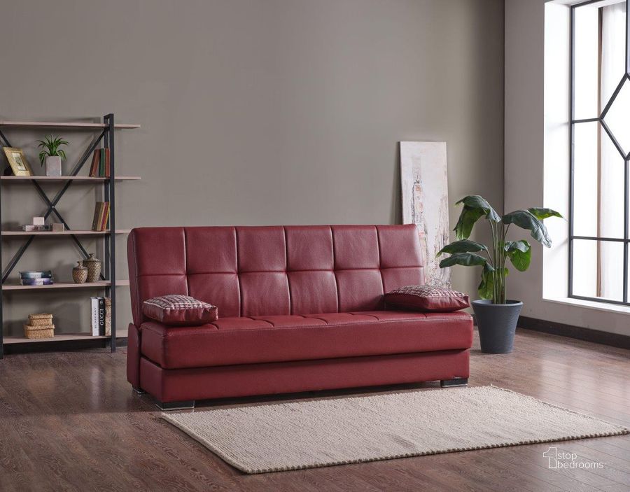 The appearance of Soho Upholstered Convertible Sofabed with Storage In Burgundy SOHO-SB-BUR-PU designed by Casamode in the modern / contemporary interior design. This burgundy piece of furniture  was selected by 1StopBedrooms from Soho Collection to add a touch of cosiness and style into your home. Sku: SOHO-SB-BUR-PU. Material: Leather. Product Type: Sofa Bed. Image1
