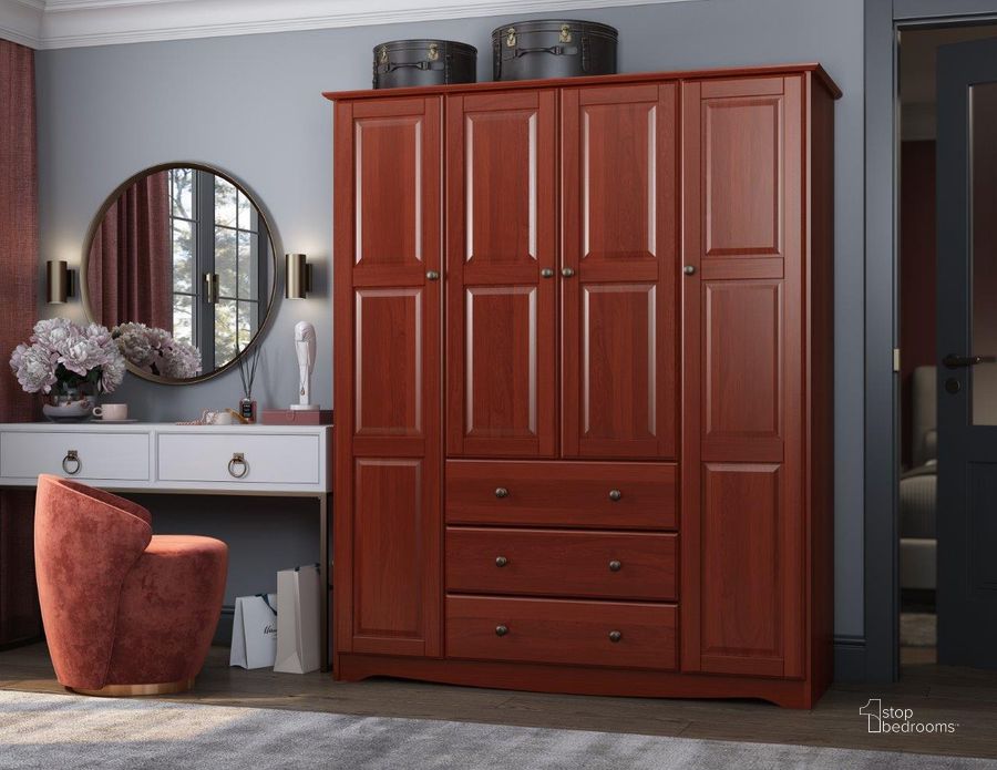 The appearance of Solid Wood Family Wardrobe In Mahogany With Metal Knobs designed by Palace Imports in the transitional interior design. This mahogany piece of furniture  was selected by 1StopBedrooms from  to add a touch of cosiness and style into your home. Sku: 5962K. Material: Wood. Product Type: Wardrobe. Image1