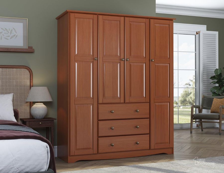The appearance of Solid Wood Family Wardrobe In Mocha With Metal Knobs designed by Palace Imports in the transitional interior design. This mocha piece of furniture  was selected by 1StopBedrooms from  to add a touch of cosiness and style into your home. Sku: 5963K. Material: Wood. Product Type: Wardrobe. Image1