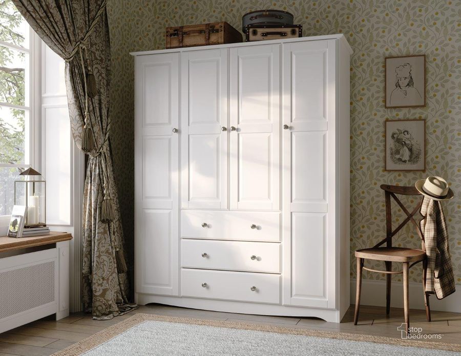The appearance of Solid Wood Family Wardrobe In White With Metal Knobs designed by Palace Imports in the transitional interior design. This white piece of furniture  was selected by 1StopBedrooms from  to add a touch of cosiness and style into your home. Sku: 5961K. Material: Wood. Product Type: Wardrobe. Image1