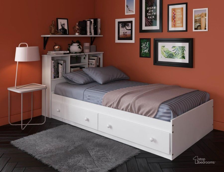 The appearance of Solid Wood Twin Kansas MateS Bed In White designed by Palace Imports in the transitional interior design. This white piece of furniture  was selected by 1StopBedrooms from  to add a touch of cosiness and style into your home. Sku: 2431. Bed Type: Storage Bed. Material: Wood. Product Type: Storage Bed. Bed Size: Twin. Image1