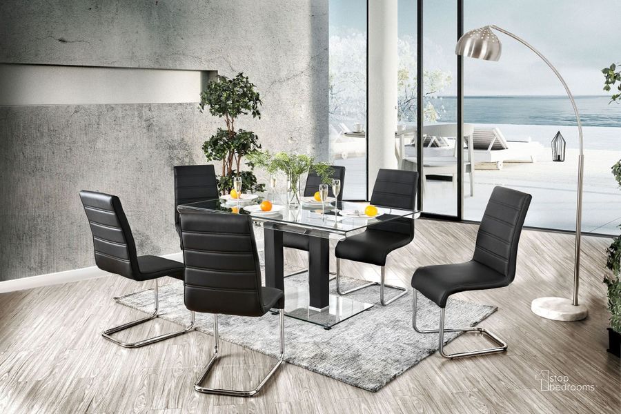 The appearance of Sollum Black Dining Set designed by Atelier Home in the modern / contemporary interior design. This black piece of furniture  was selected by 1StopBedrooms from Sollum Collection to add a touch of cosiness and style into your home. Sku: CM3362BK-T-1;CM3362BK-T-2;CM8371BK-SC-2PK. Table Base Style: Trestle. Material: Metal. Product Type: Dining Room Set. Table Top Shape: Rectangular. Size: 36". Image1